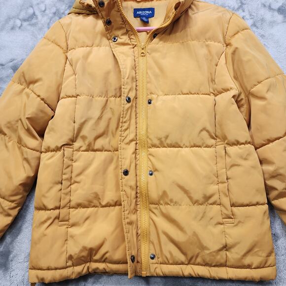 Arizona Jean Company Coat Women XS Mustard Yellow Quilted Puffer Hooded Full Zip - Picture 4 of 10